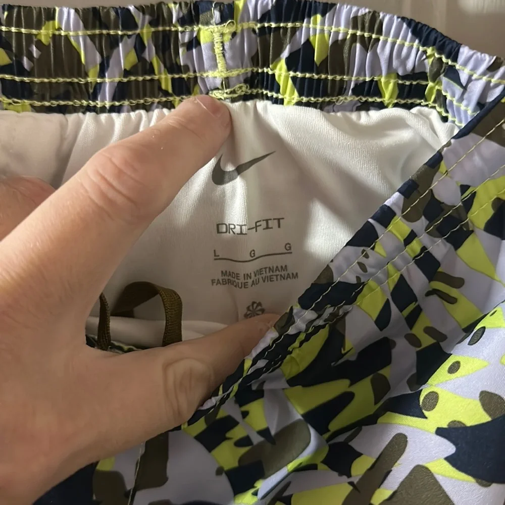 Nike DRI-FIT Tempo Running Shorts: GREEN/PURPLE PRINT: NWT: SIZE L